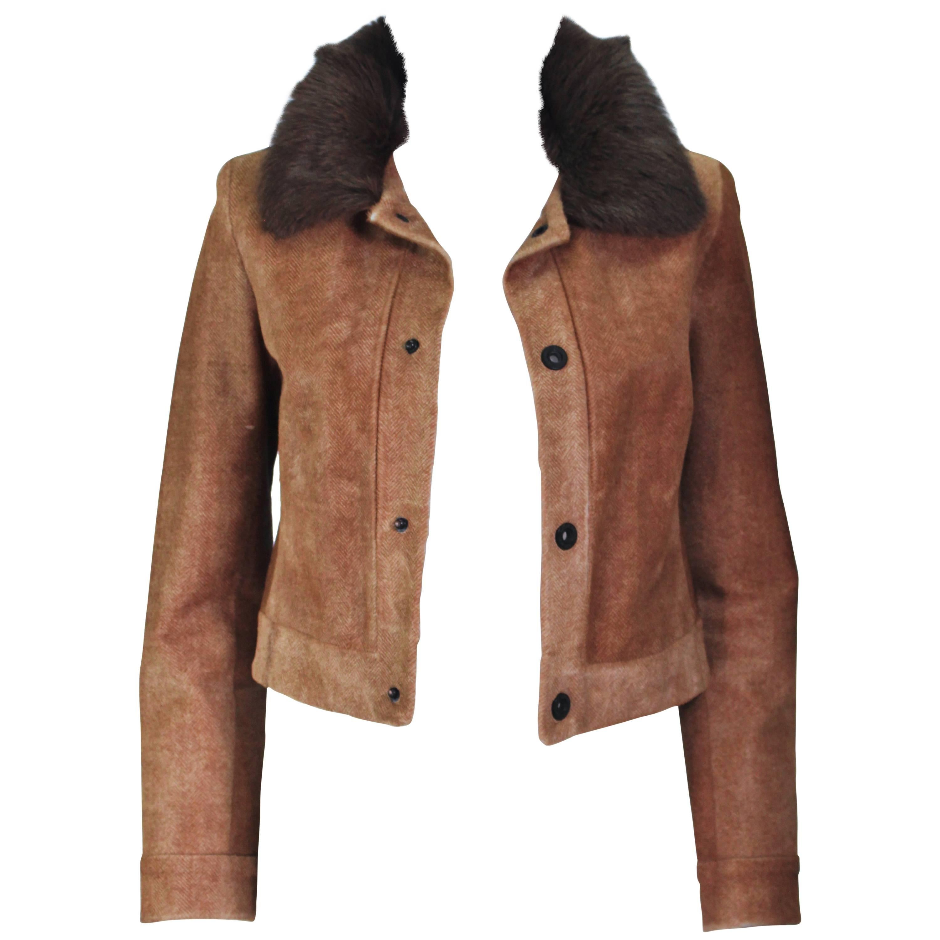 RALPH LAUREN Sheared Chevron Cowhide Jacket Size 2 For Sale