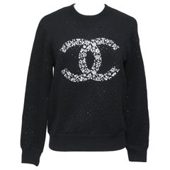 CHANEL Black Sweater Long Sleeve CC Logo Graphic Print White Iridescent 2021 34