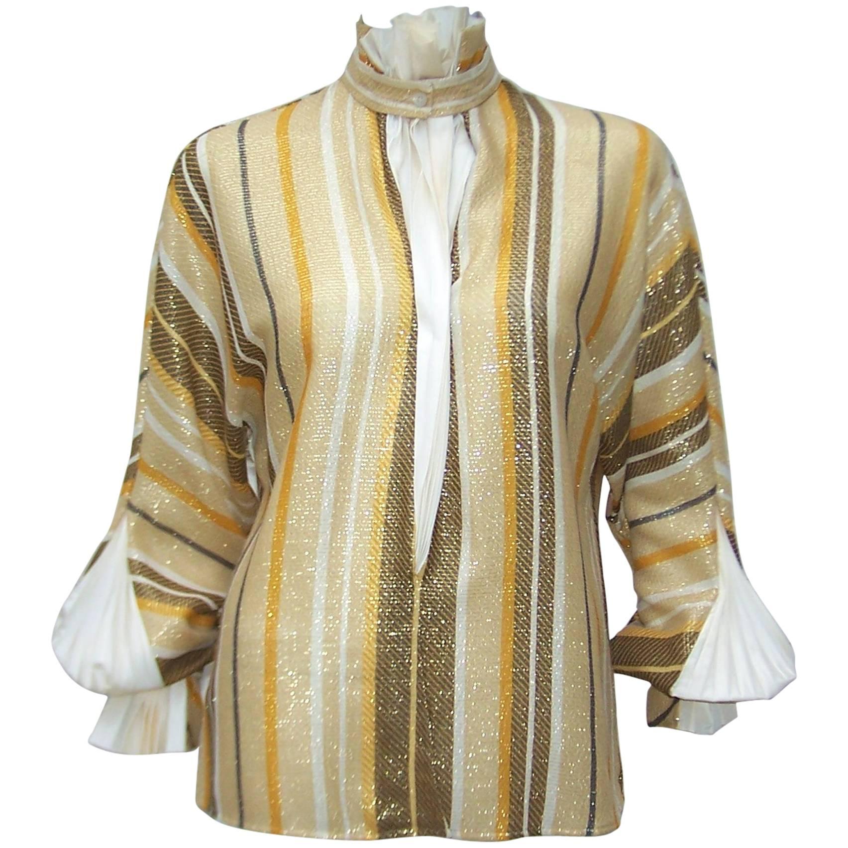 1980's Gianfranco Ferre Striped Gold Lurex Dandy Style Blouse