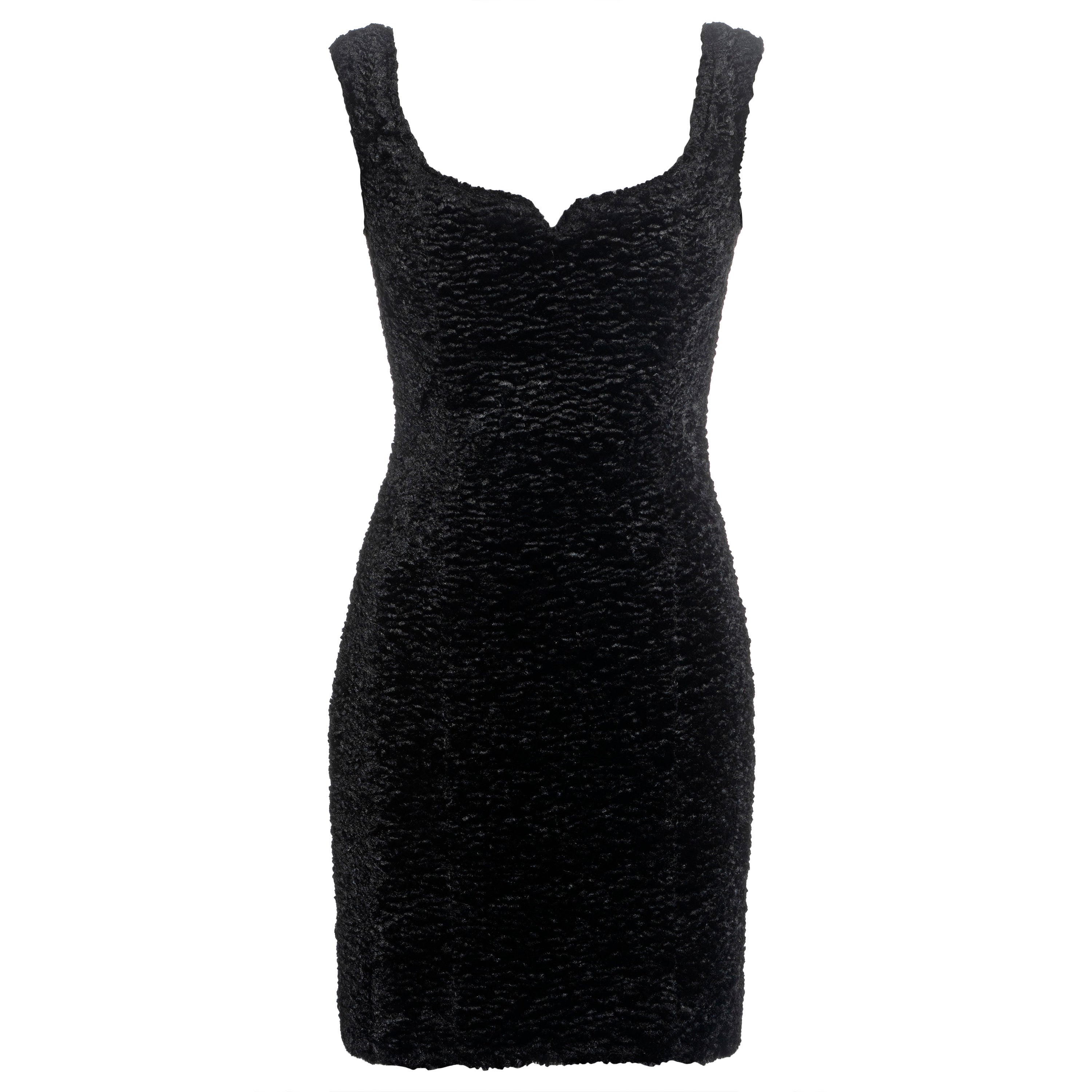 Vivienne Westwood black faux fur mini dress with built in corset, fw 1994