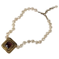 Maison Gripoix for Chanel Ruby and Pearl Byzantine Necklace