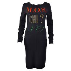 c.1990 Moschino Jeans ‘MOS CHI? NO!’ Print black dress