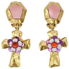 Christian Lacroix Gold-Plated Cross Earrings, by Goossens - 1980s