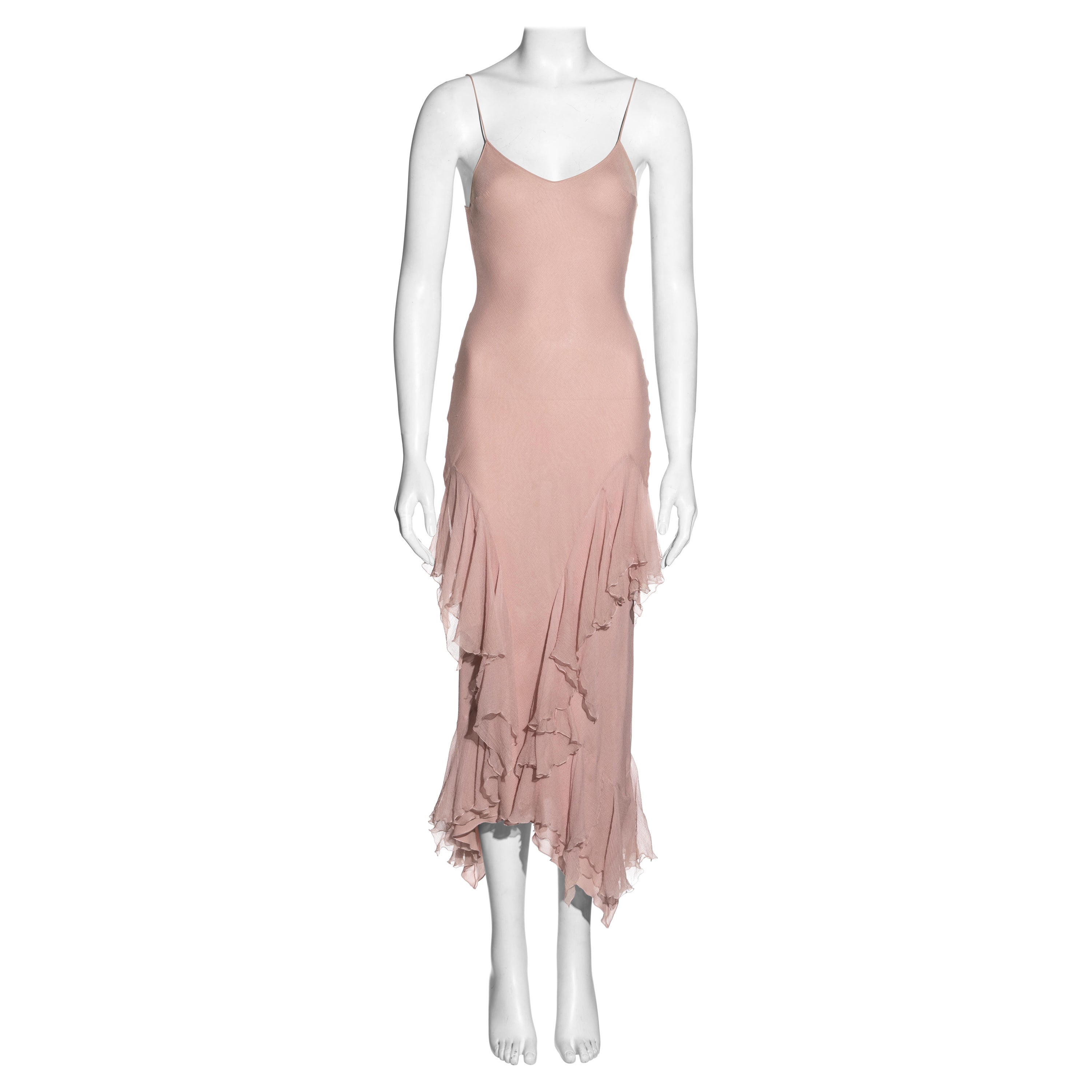 John Galliano pale pink silk chiffon bias-cut evening dress, fw 1997 For Sale