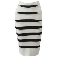 Herve Leger White and Black Body Con Bandage Skirt