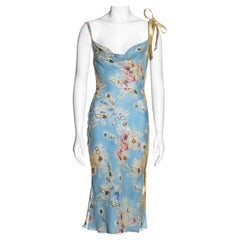 Christian Dior by John Galliano pale blue floral silk and leather dress, ss 2001