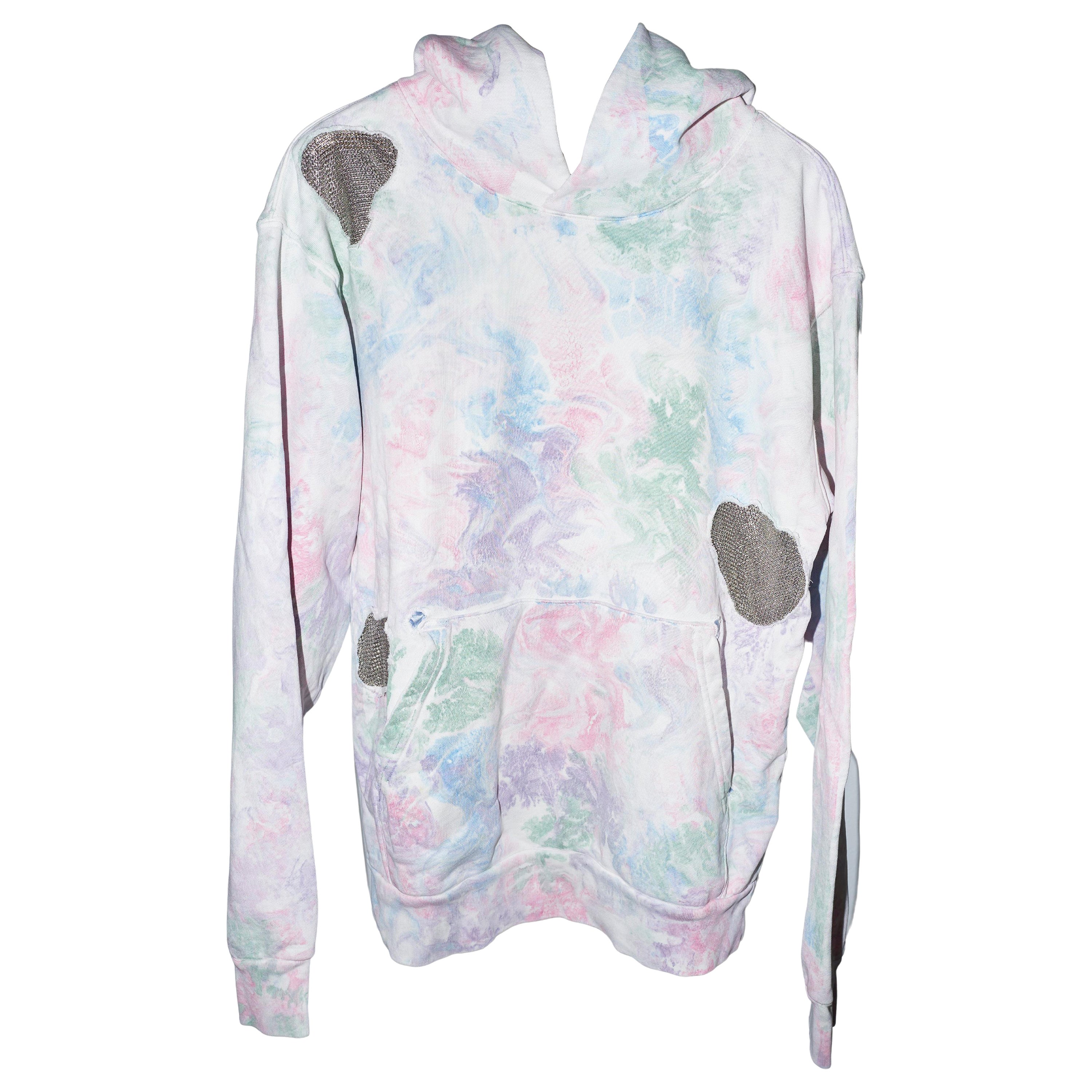 Hoodie Cotton Embellished Chain Patchwork Marble J Dauphin For Sale