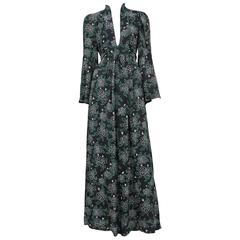 Ossie Clark Black & Green Floral Print Gown