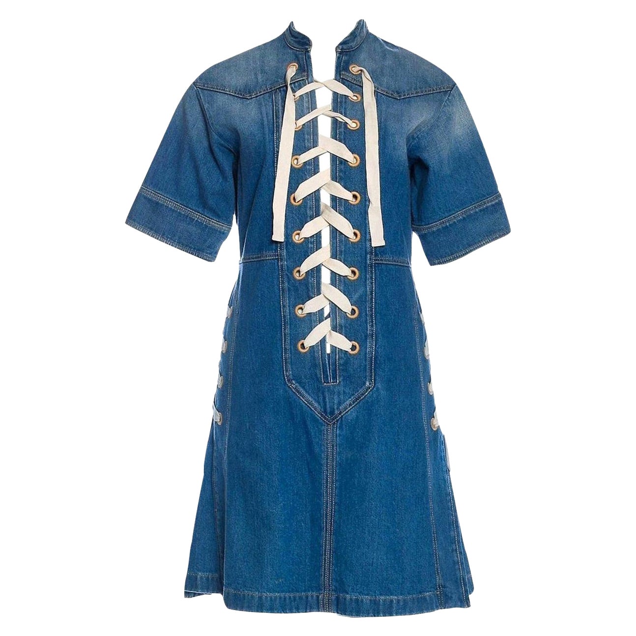 Gucci - Robe de défilé en jean, rare, printemps-été 2015 - Taille 40, 2 950 $ en vente