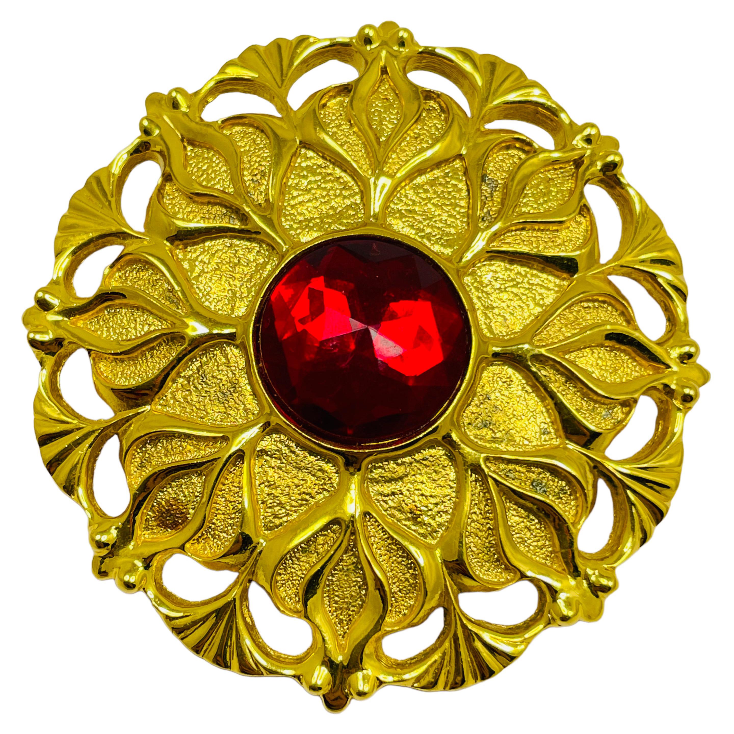 Vintage LADY REMINGTON broche de cristal rojo dorado de diseño de pasarela en venta