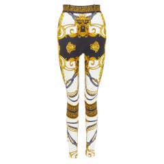 new VERSACE Rodeo Barocco black gold baroque harness stretchy leggings IT44 L