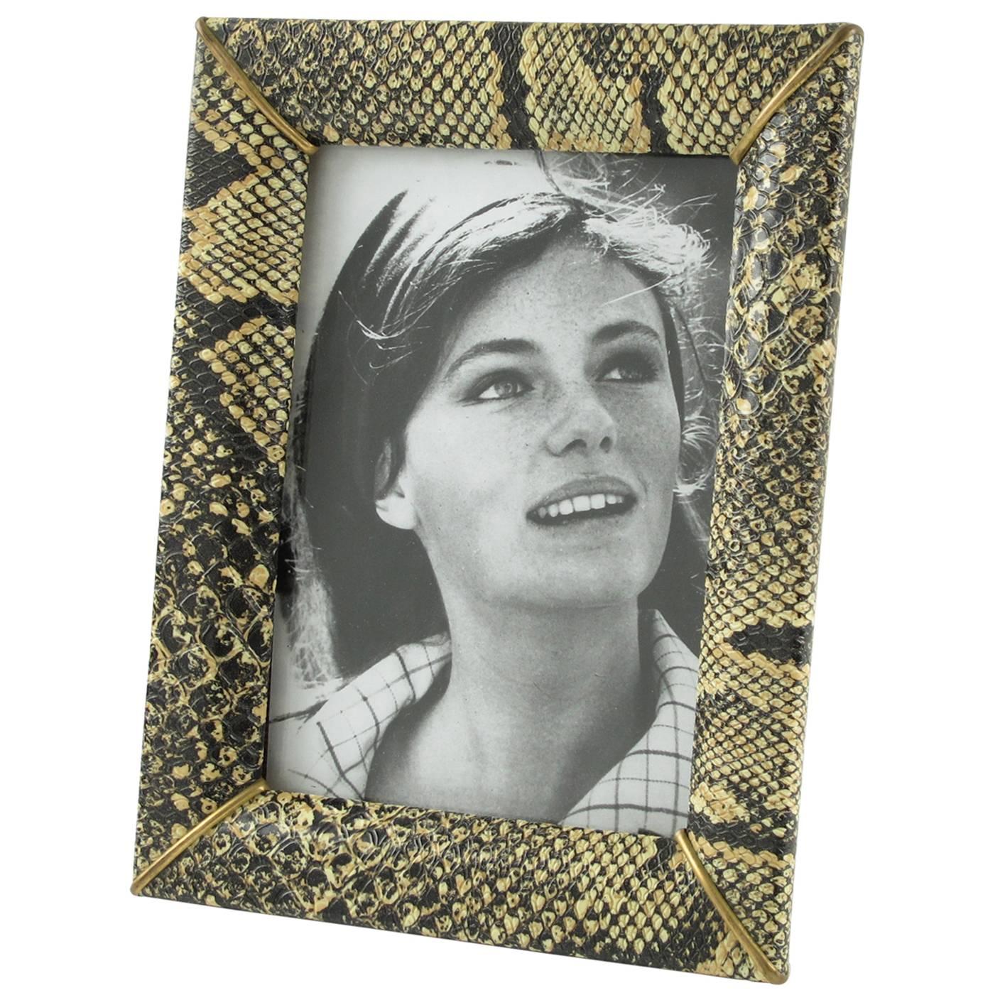 French Vanity Picture Photo Frame Faux Snake Skin Pattern circa 1960s