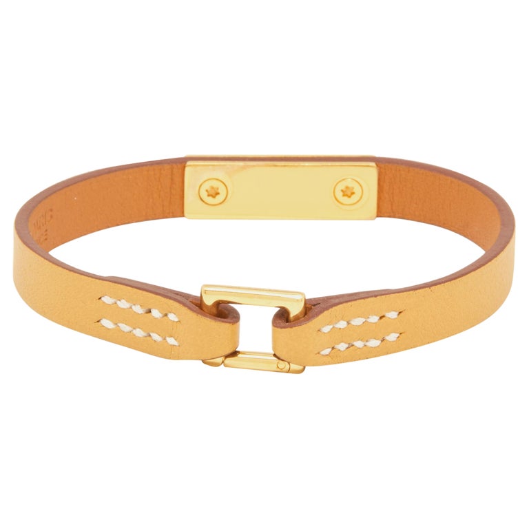 Hermès Rivale Mini Yellow Leather Gold Plated Bracelet S For Sale at