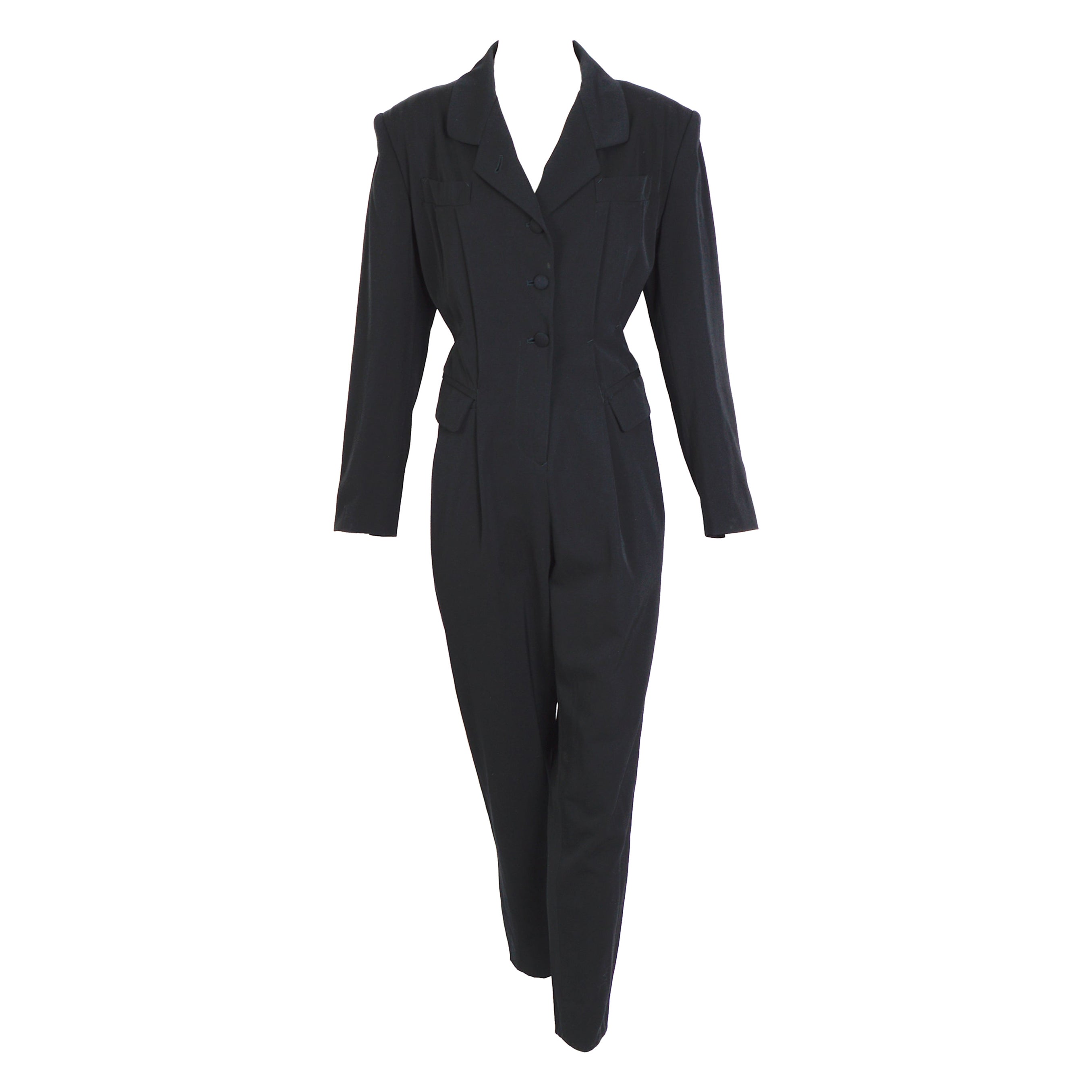 Jean Paul Gaultier 1980s vintage black tuxedo tailored jumpsuit  For Sale