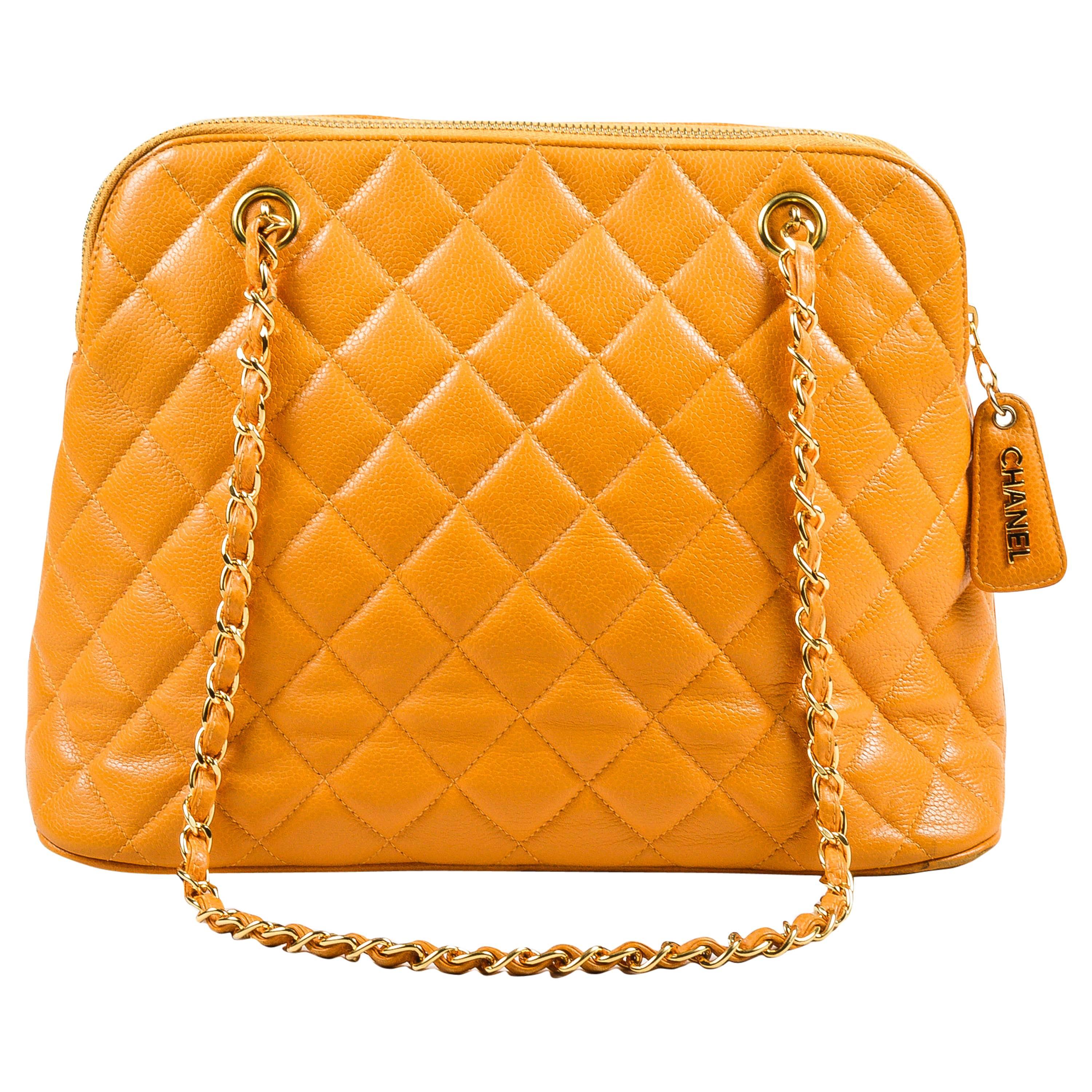 Vintage Chanel Orange Quilted Caviar Leather Quilted Shoulder Bag For Sale