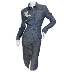 Vintage Christian Dior 2006 Chic Denim Dress with Lesage Trompe-l'œil "Corsage"