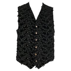 FAVOURBROOK Size 44 Black Applique Cotton Velvet Buttoned Vest