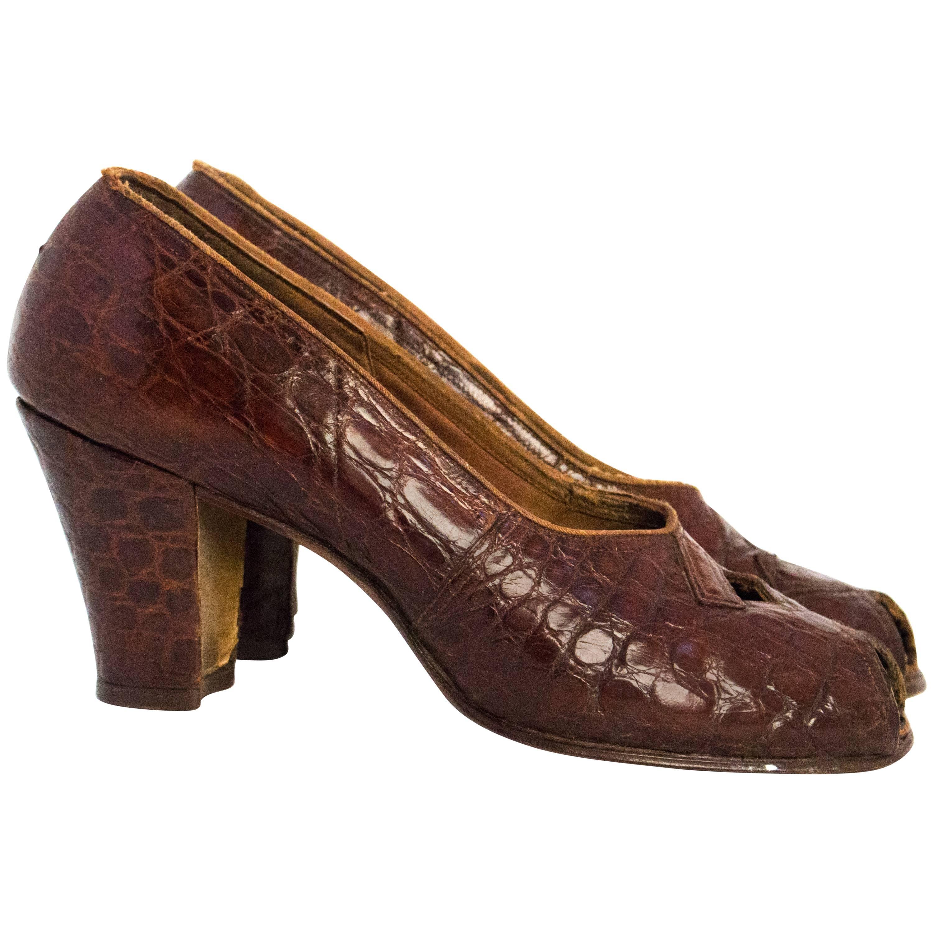 30s Sienna Brown Peep Toe Heels For Sale