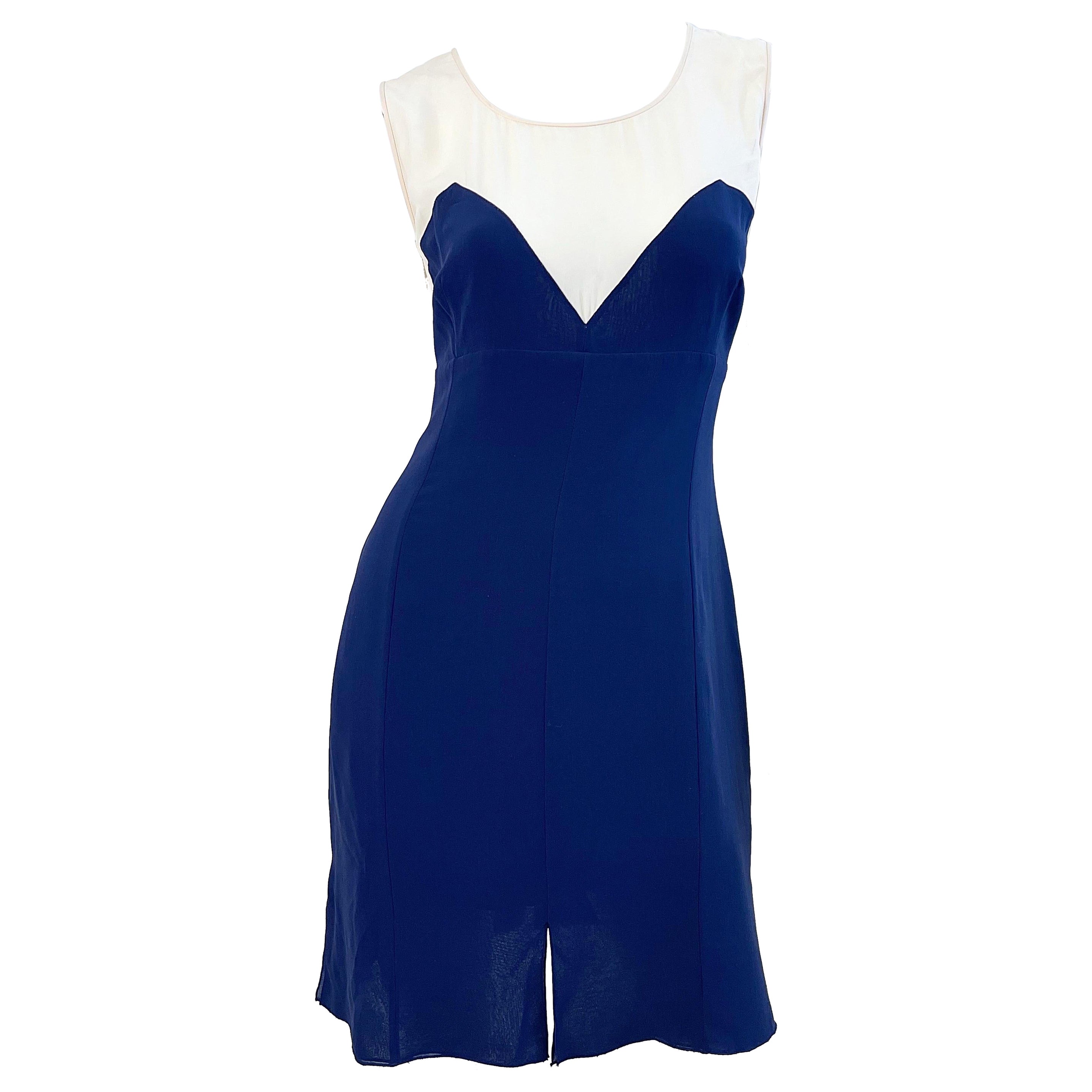 Karl Lagerfeld 1980s Size 44 / US 10 Navy Blue Silk Chiffon Vintage 80s Dress For Sale