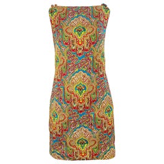 1960s Dynasty Paisley Bright Colorful Silk Retro 60s Sleeveless Shift Dress