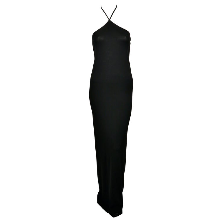 Tom Ford for Gucci black jersey halter gown with black crystal 'G ...