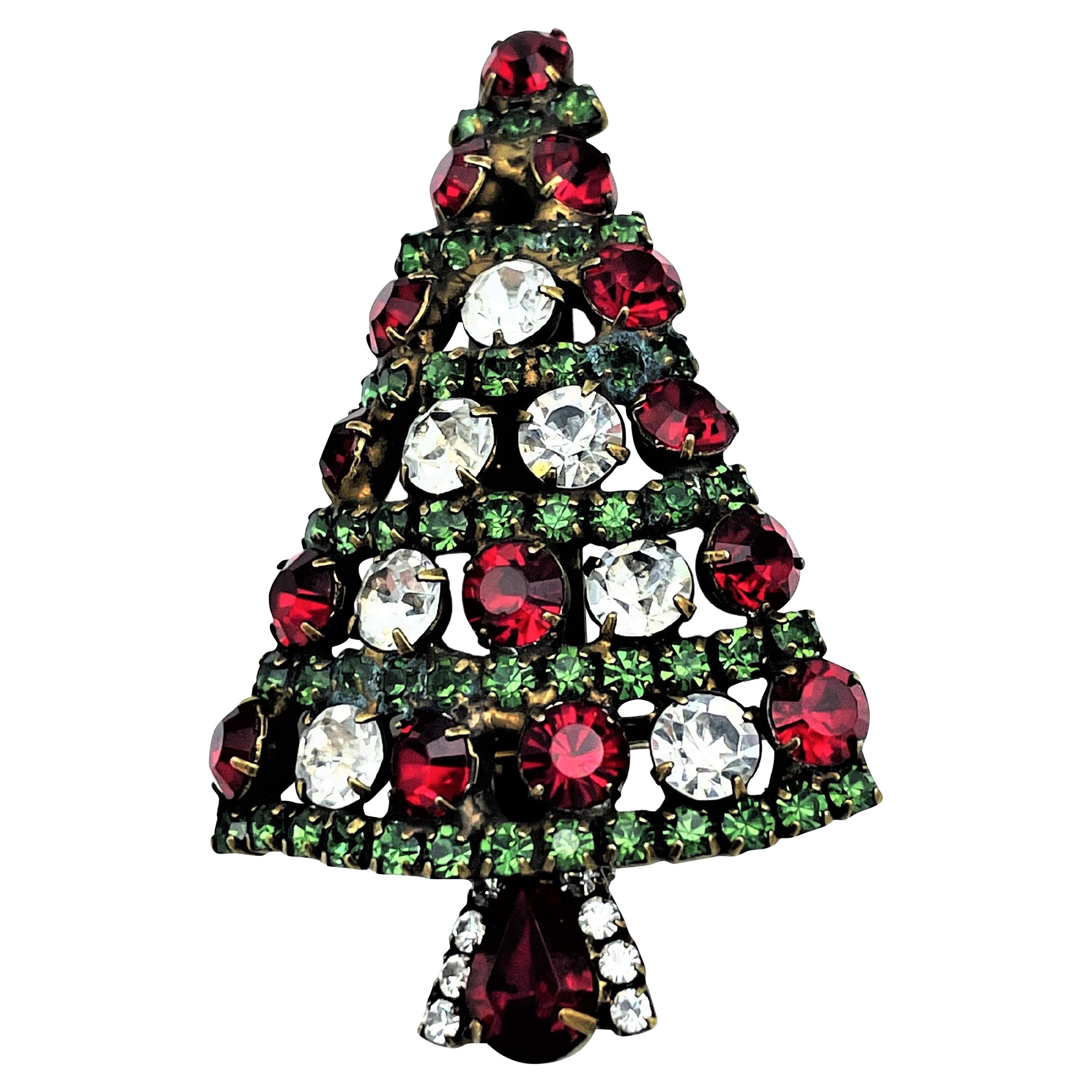 Christmas tree brooch by Dorothy Bauer Calif. Austrian crystal stones, 2000