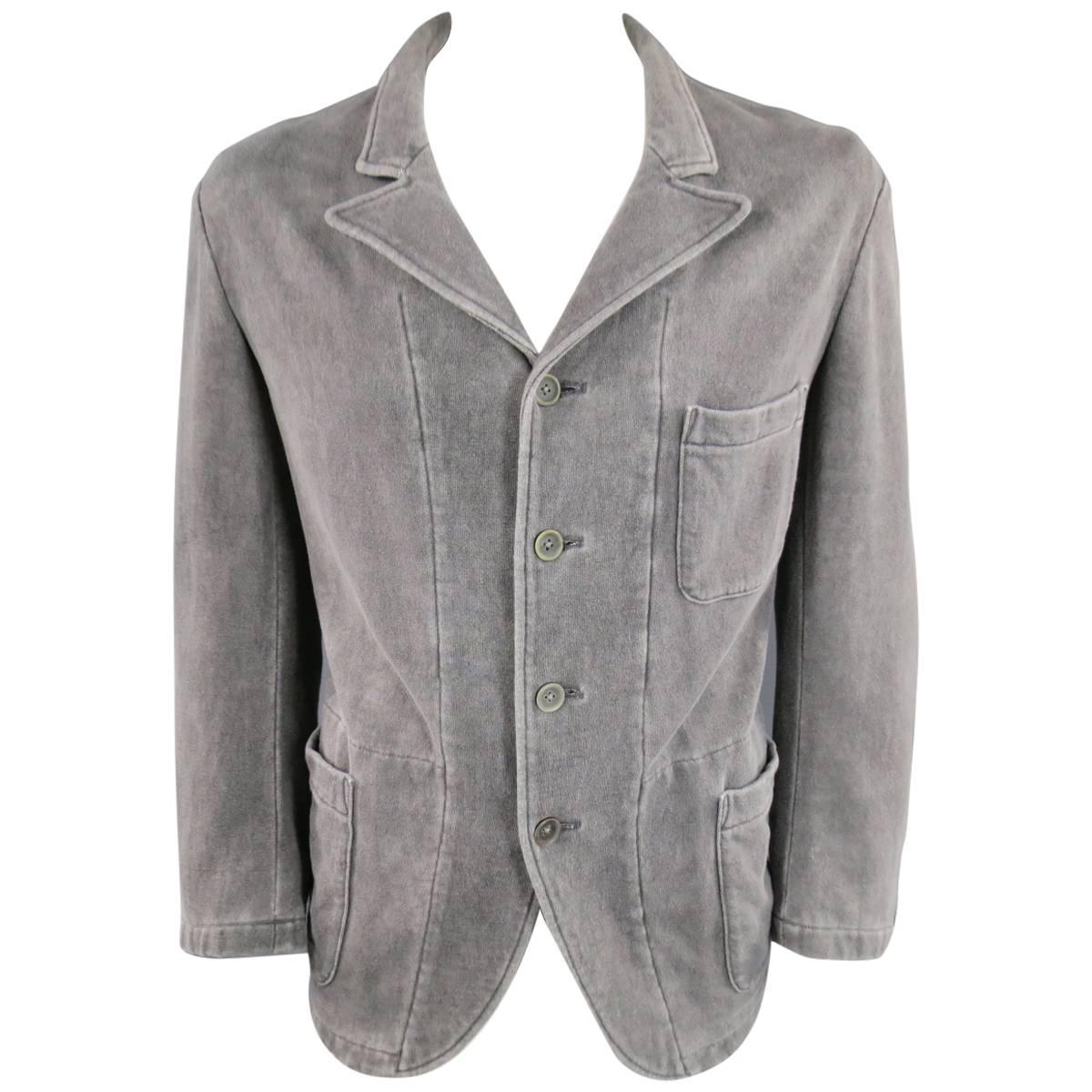 Yohji Yamamoto Men's Jacket 42 Gray Cotton Jersey Pointed Lapel Sport Coat