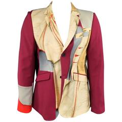 ACNE STUDIOS 42 Men
s Burgundy 
Beige Color Block Print Wool Sport Coat
