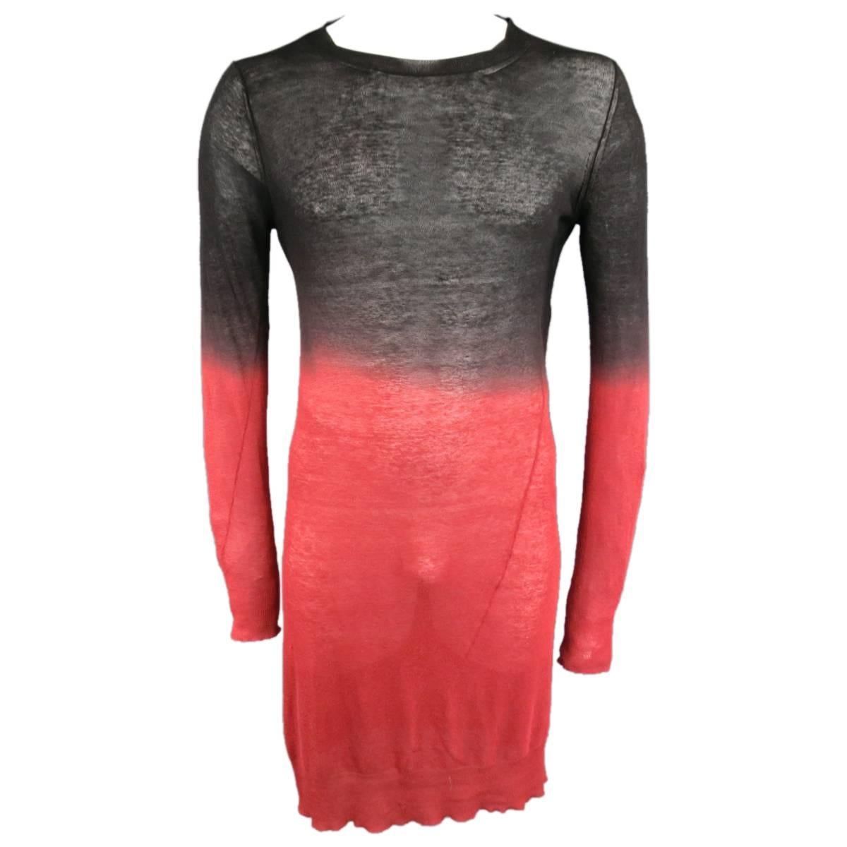ANN DEMEULEMEESTER Size S Black & Red Sheer Cotton / Cashmere Long Line Pullover
