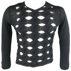 Vintage COMME des GARCONS Size XS Black Wool Cutout V Neck Pullover Sweater