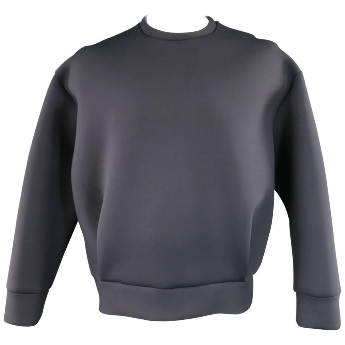 NEIL BARRETTMen's Black Neoprene Pleated Pullover Sweatshirt