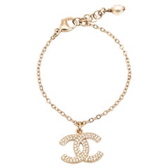 Chanel CC Crystals Faux Pearl Gold Tone Bracelet