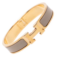 Hermes Clic H Beige Enamel Gold Plated Narrow Bracelet