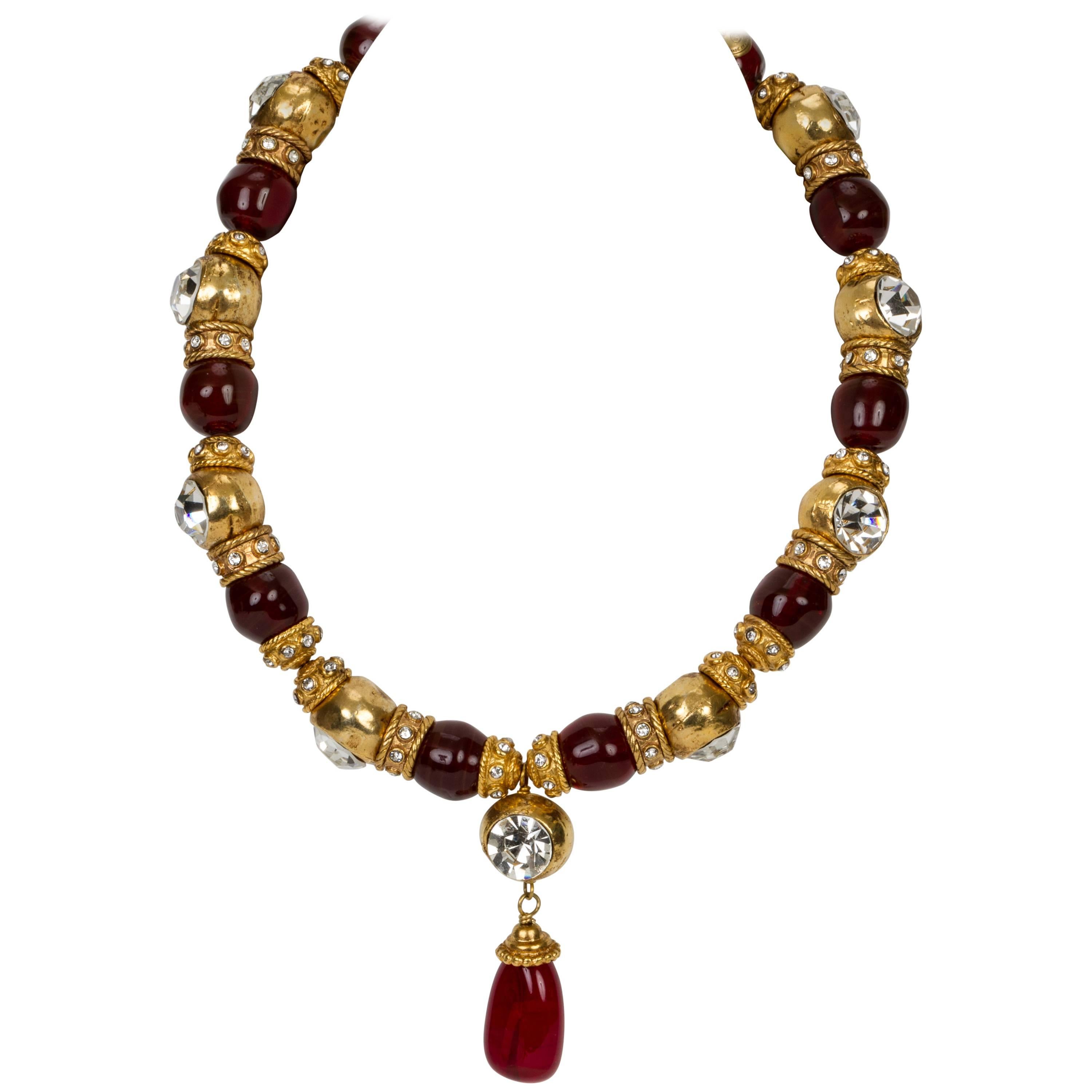 1970's Rare Chanel Rhinestone Gripoix Choker Necklace