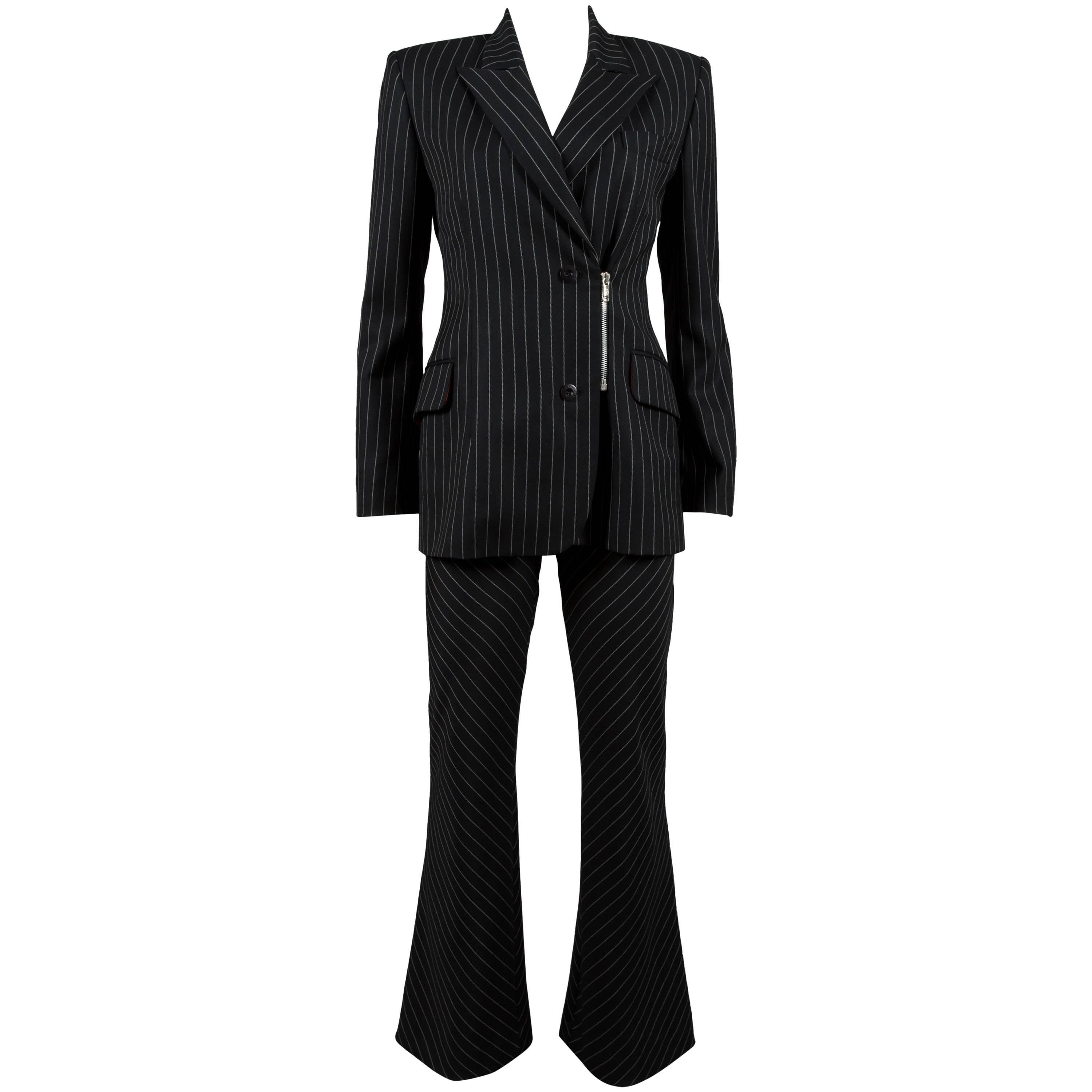 Jean-Charles de Castelbajac black pinstripe wool pant suit, c. 1990 For Sale