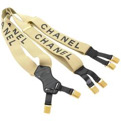 Vintage Chanel Beige x Black x Gold Tone Suspenders