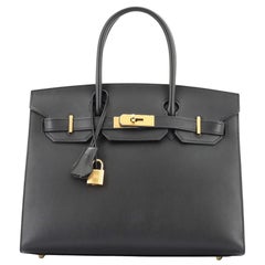 Hermes Birkin Sellier Bag Noir Monsieur with Gold Hardware 30