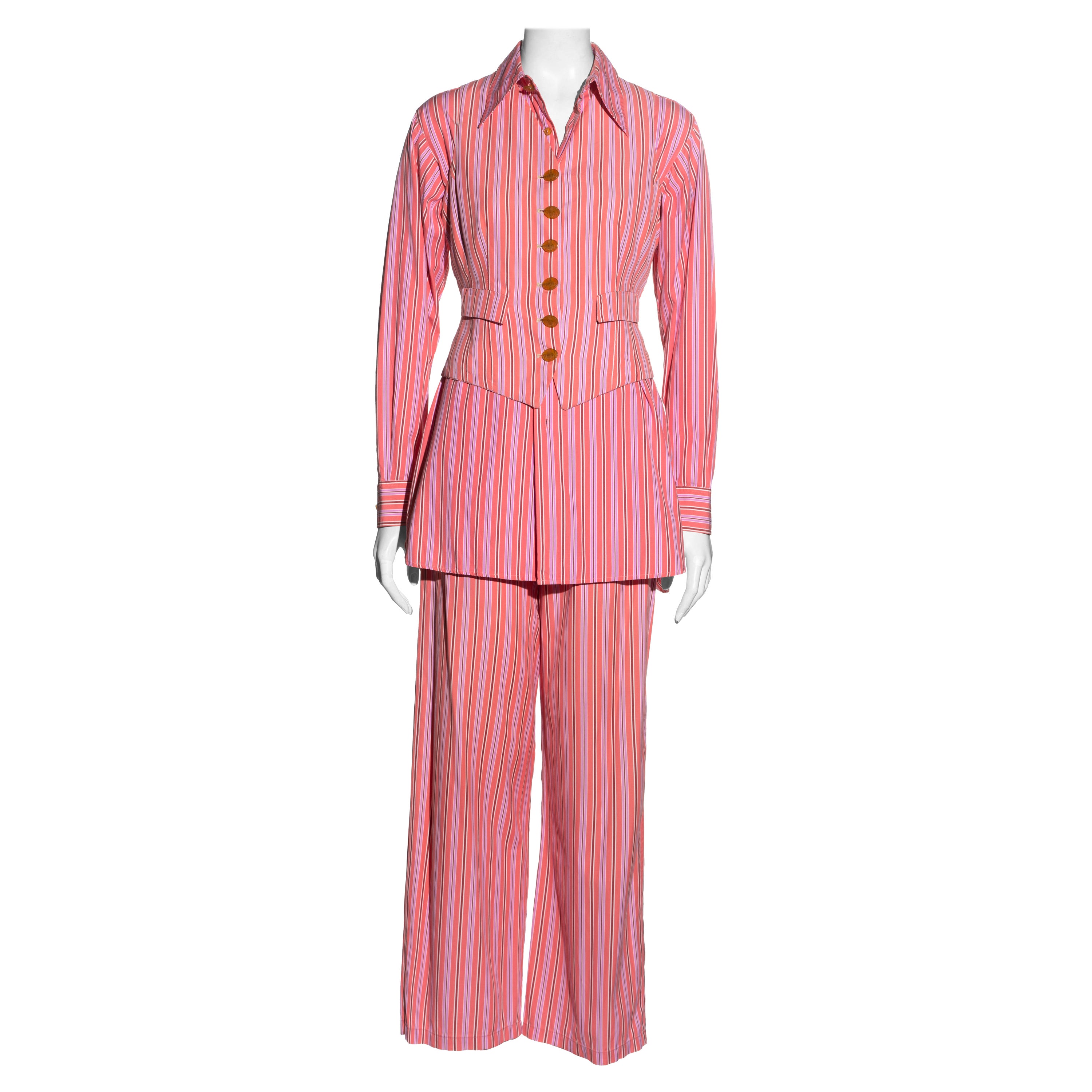 Vivienne Westwood Rosa gestreifter 3-teiliger Anzug aus Baumwolle, Frühjahr/Sommer 1993 im Angebot
