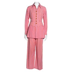 Costume 3 pièces Vivienne Westwood rose rayé en coton, printemps-été 1993