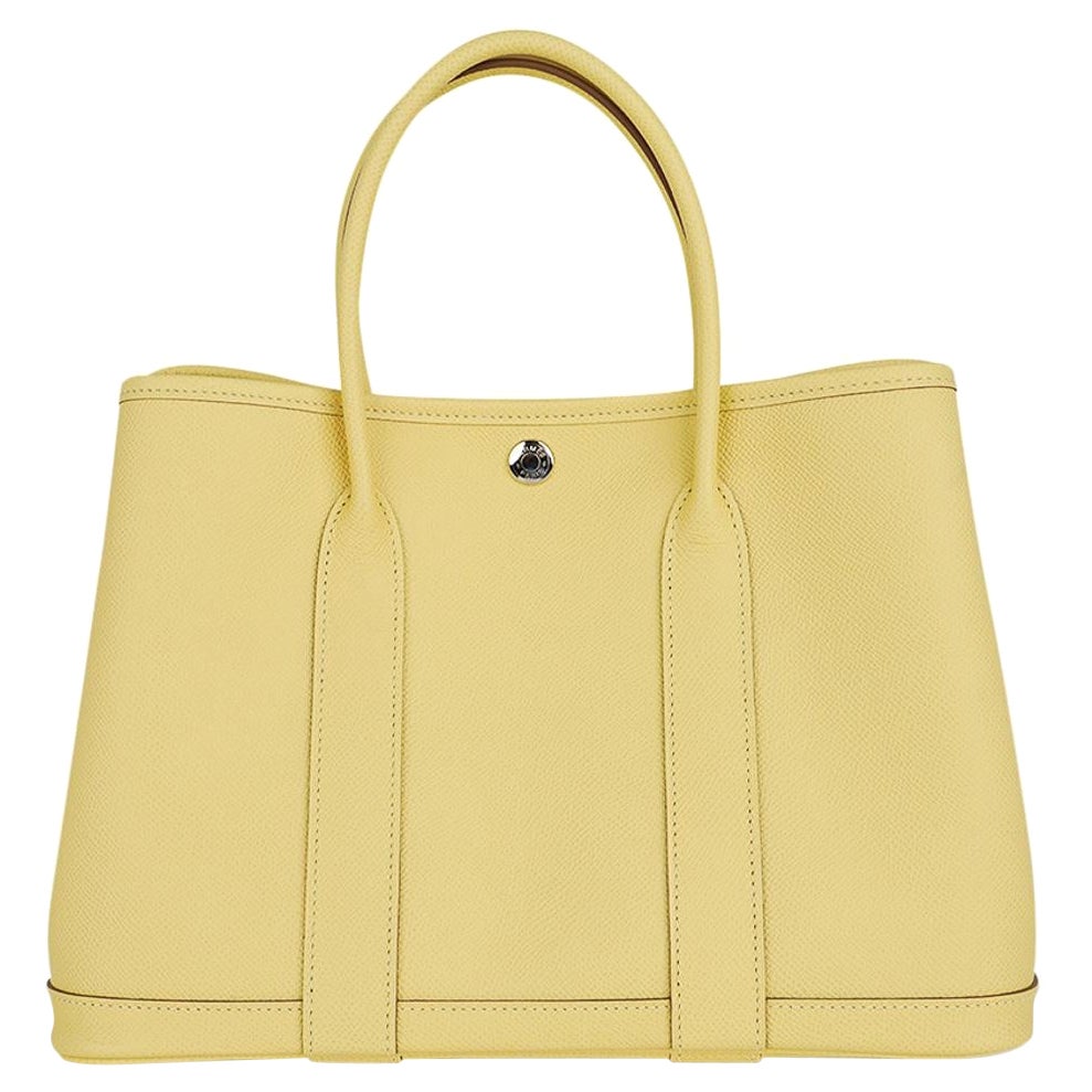 Hermes Garden Party 30 Bag Jaune Poussin Tote Epsom Leather Palladium For Sale