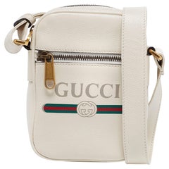 Gucci White Leather Logo Messenger Bag