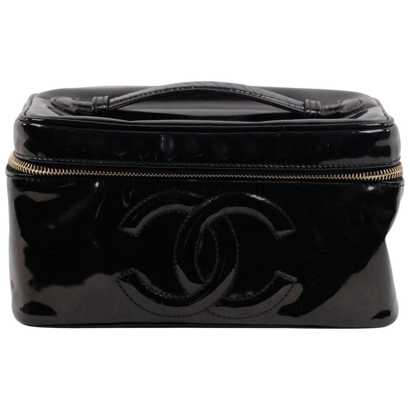 CHANEL Black Patent Leather COSMETIC BAG Vanity Case HANDBAG Purse at ...