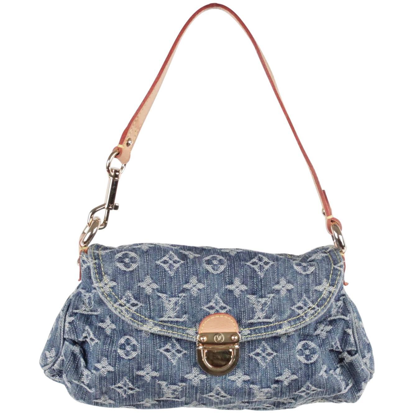 LOUIS VUITTON Blue MONOGRAM DENIM Mini PLEATY POCHETTE Shoulder Bag