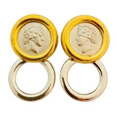 Vintage MONET gold silver coin door knocker designer runway earrings