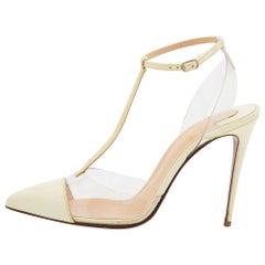 Christian Louboutin Cream Patent Leather And PVC Nosy T-Strap Sandals Size 38