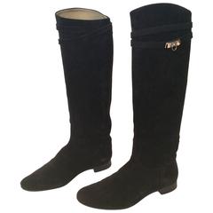 Hermes Black Suede Riding Boots - Size 37.5 2