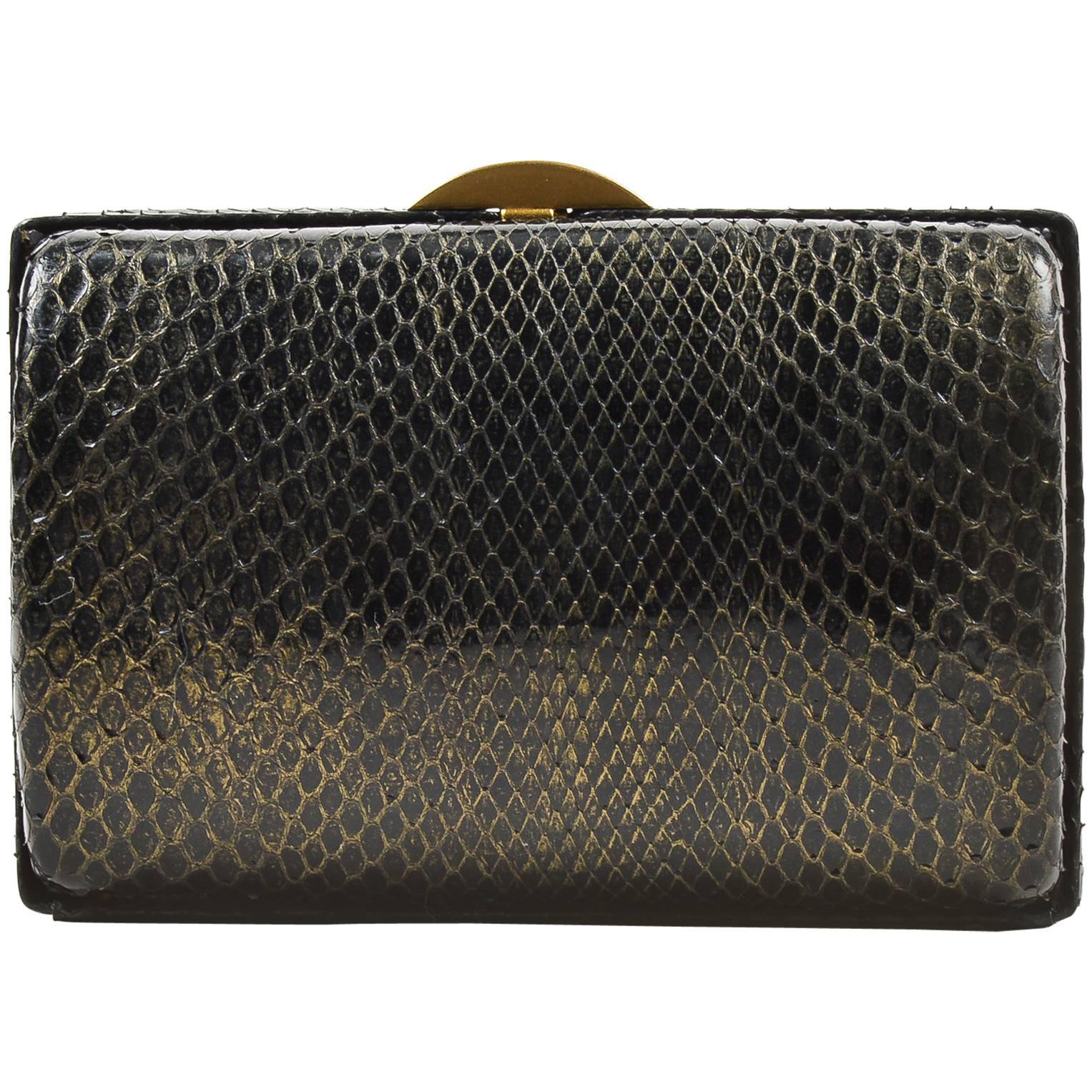 Chanel Black Gold Tone Python Box Frame Small Clutch Bag For Sale