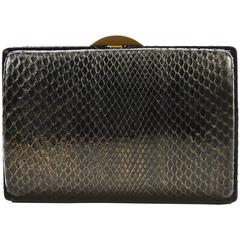 Chanel Black Gold Tone Python Box Frame Small Clutch Bag