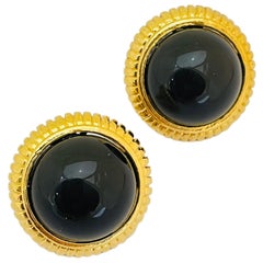 Vintage gold glass designer runway pierced earrings