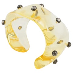 Retro Oversized Yellow Champagne Lucite Cuff Bracelet with Gunmetal Studs